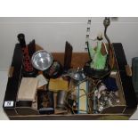 MIXED LOT INCLUDING VINTAGE TINS, BOXES AND AN ART DECO TABLE LAMP A/F