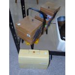 WORKBOX ON LEGS + CONTENTS & FRISTER ROSSMAN SEWING MACHINE