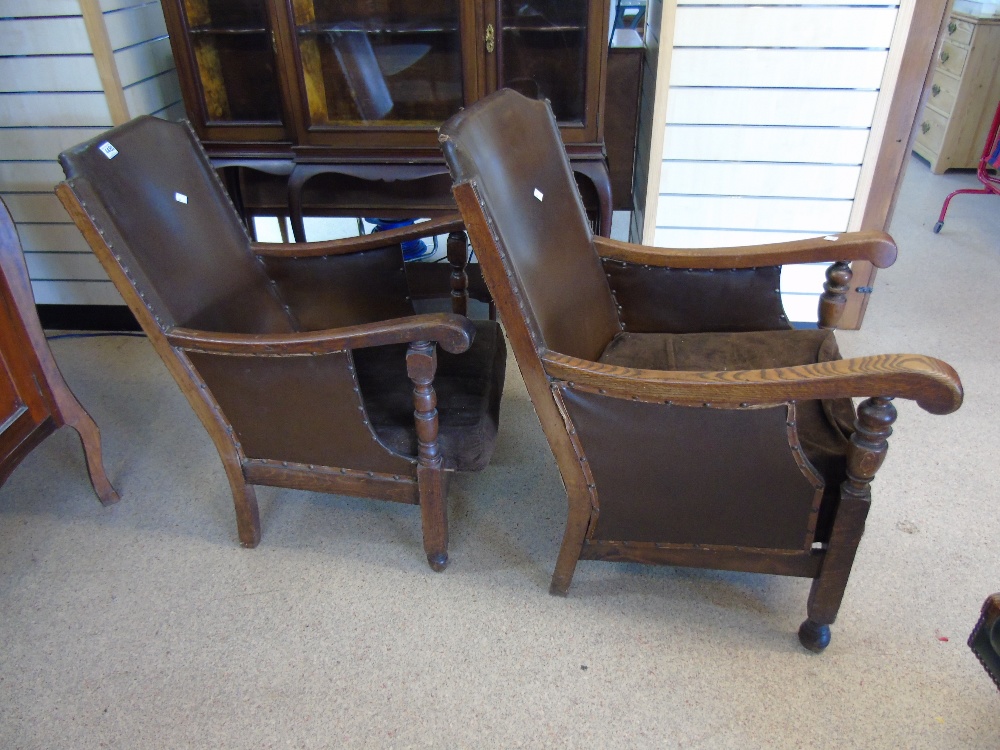 PAIR OF LEATHER BACKED FIRESIDE ARMCHAIRS - Image 2 of 2