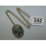 HALL MARKED SILVER AND MOSS AGATE PENDANT WITH STERLING SILVER CHAIN