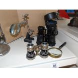 2 PAIRS OF BINOCULARS, MAGNIFIER ON STAND + 1 OTHER