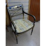 BLACK & GOLD SIDE CHAIR WITH RUSH SEAT A/F
