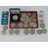 QUANTITY OF COMMEMORATIVE COINS & OTHERS INCLUDING 1990 SILVER PROOF COIN, 1951 GEORGE V1 CROWN