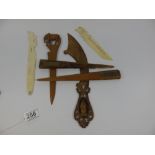 QUANTITY OF BONE & WOOD LETTER OPENERS INCLUDING ONE FROM H.M.S QUEEN ELIZABETH 1915 + ONE FROM