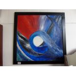BLUE ABSTRACT PAINTING IN BLACK FRAME 70 X 70 CMS CHRISTIANE REINSTROM
