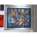 ABSTRACT PAINTING IN SILVER FRAME