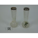 2 HALL MARKED SILVER RIMMED POSY VASES