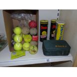 ASSORTED VINTAGE TENNIS BALLS & CASED SET OF BOULES