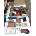 MIXED BOX INCLUDING VINTAGE CARDS, MAPLE CIGARETTE CASE & CIGAR HOLDER