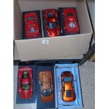 BOX OF 6 MODEL CARS ON DISPLAY STANDS