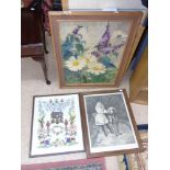 OIL, LITHOGRAPH & NEEDLEWORK FRAMED PICURES