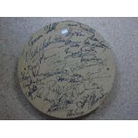 DARTBOARD WITH SIGNATURES TO BACK INCLUDING, PETER MANLEY & GRAEME STODDART