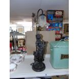 TABLE LAMP WITH GLASS SHADE & FIGURAL BASE