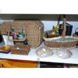 2 WICKER BASKETS, SEA SHELLS & OTHERS