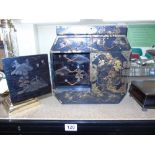 ORIENTAL BLACK LACQUERED UPRIGHT JEWELLERY BOX