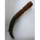 CARVED AFRICAN WOODEN HORN