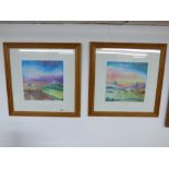 PAIR OF SIGNED PRINTS BY ROBIN MULLEN (WORKING LAND AND PEACEFUL ESCAPE) 56 X 56 CMS