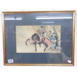 FRAMED JAPANESE 20TH CENTURY WOOD BLOCK PRINT OF HUNTERS