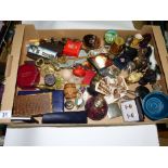 MIXED BOX INCLUDING SPOONS, ORIENTAL FIGURES & TRINKET BOXES