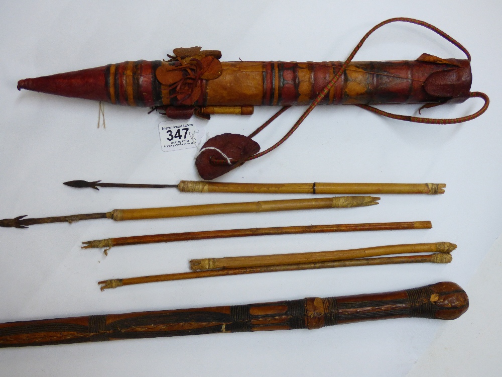 AN ETHNIC QUIVER WITH ARROWS & LEATHER BOUND CLUB - Image 2 of 2