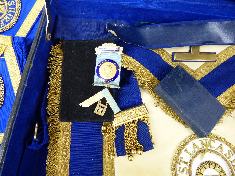 QUANTITY OF WEST LANCASHIRE FREEMASONS ITEMS INCLUDING JEWELS / MEDALS, REGALIA, APRON + OTHERS - Image 5 of 7