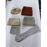 5 EVENING BAGS & PAIR OF GLOVES