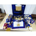 QUANTITY OF WEST LANCASHIRE FREEMASONS ITEMS INCLUDING JEWELS / MEDALS, REGALIA, APRON + OTHERS