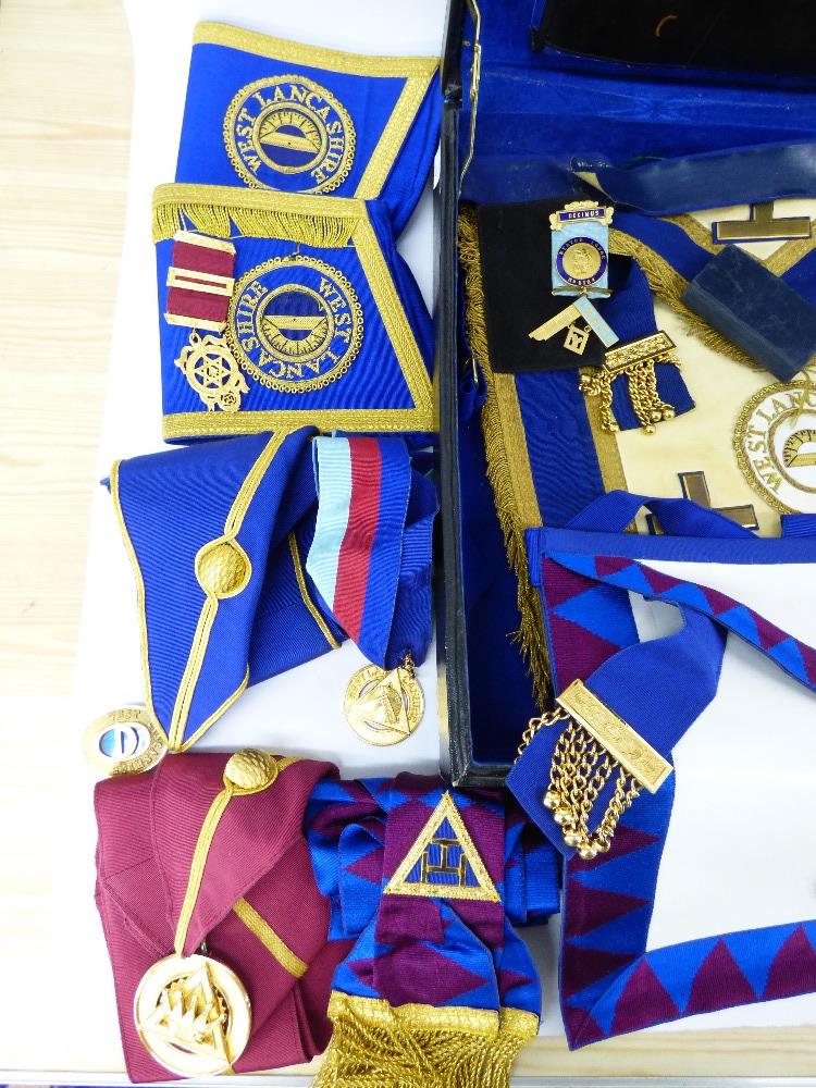 QUANTITY OF WEST LANCASHIRE FREEMASONS ITEMS INCLUDING JEWELS / MEDALS, REGALIA, APRON + OTHERS - Image 2 of 7