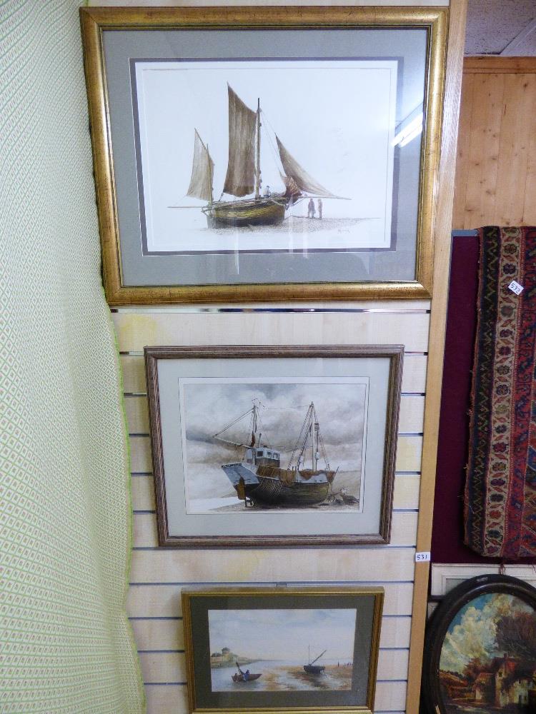 3 SIGNED WATERCOLOURS OF BOATING SCENES