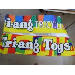 2 PAPER ADVERTISING BANNERS FOR TRI-ANG TOYS & TRI-ANG TRICYCLES 124 X 22 CMS