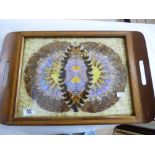 WOODEN TRAY DECORATED WITH BUTTERFLY WINGS