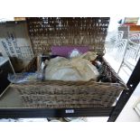WICKER BASKET WITH VINTAGE SEWING ITEMS
