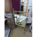 VICTORIAN BRASS AND PAINTED GLASS FIRE SCREEN