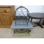 METAL WINE RACK AND ORNATE PLINTH