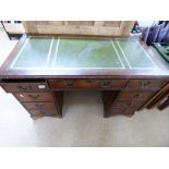 PEDESTAL DESK WITH TOOLED LEATHER INSERTS