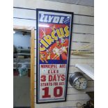 VINTAGE FRAMED & GLAZED AMERICAN CLYDE BROS CIRCUS POSTER 100 X 40 CMS