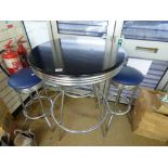 RETRO CHROME TALL BAR TABLE & 2 STOOLS