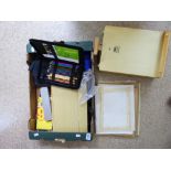 BOX OF ARTISTS MATERIALS & PORTABLE EASEL