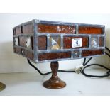 WOODEN BASED TABLE LAMP WITH LEADED LIGHT SHADE