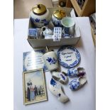 BOX OF MIXED BLUE & WHITE CERAMICS