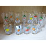 11 X VINTAGE FRUIT DECORATED GLASSES, CHERRY B & BRITVIC