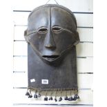 LARGE TRIBAL ETHNIC AFRICAN WOODEN MASK FROM THE CONGO 34 X 57 CMS