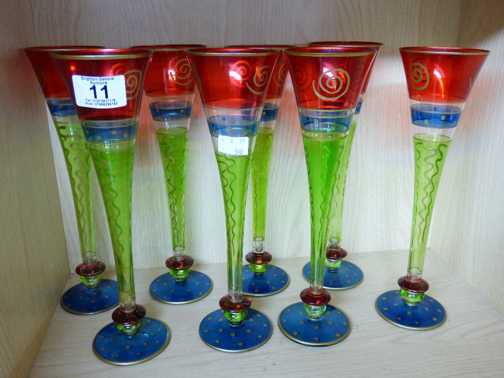 8 X HAND PAINTED CHAMPAGNE FLUTES