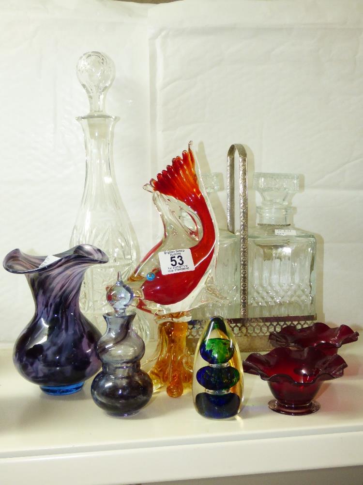 MIXED LOT OF GLASS ITEMS INCLUDING A DECANTER AND PAPERWEIGHT - Image 2 of 2