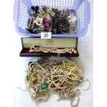 BASKET OF COSTUME JEWELLERY