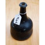 ANTIQUE OLIVE GREEN MALLET BOTTLE, 6 3/4 INCHES HIGH X 4 1/2 INCHES DIAMETER