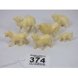 SET OF 6 1920s IVORY ANIMALS