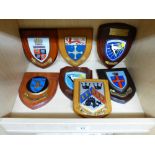 7 X COAT OF ARMS, WOODEN SHIELD, WALL PLAQUES INCLUDING SUSSEX POLICE AND SUSSEX UNIVERSITY
