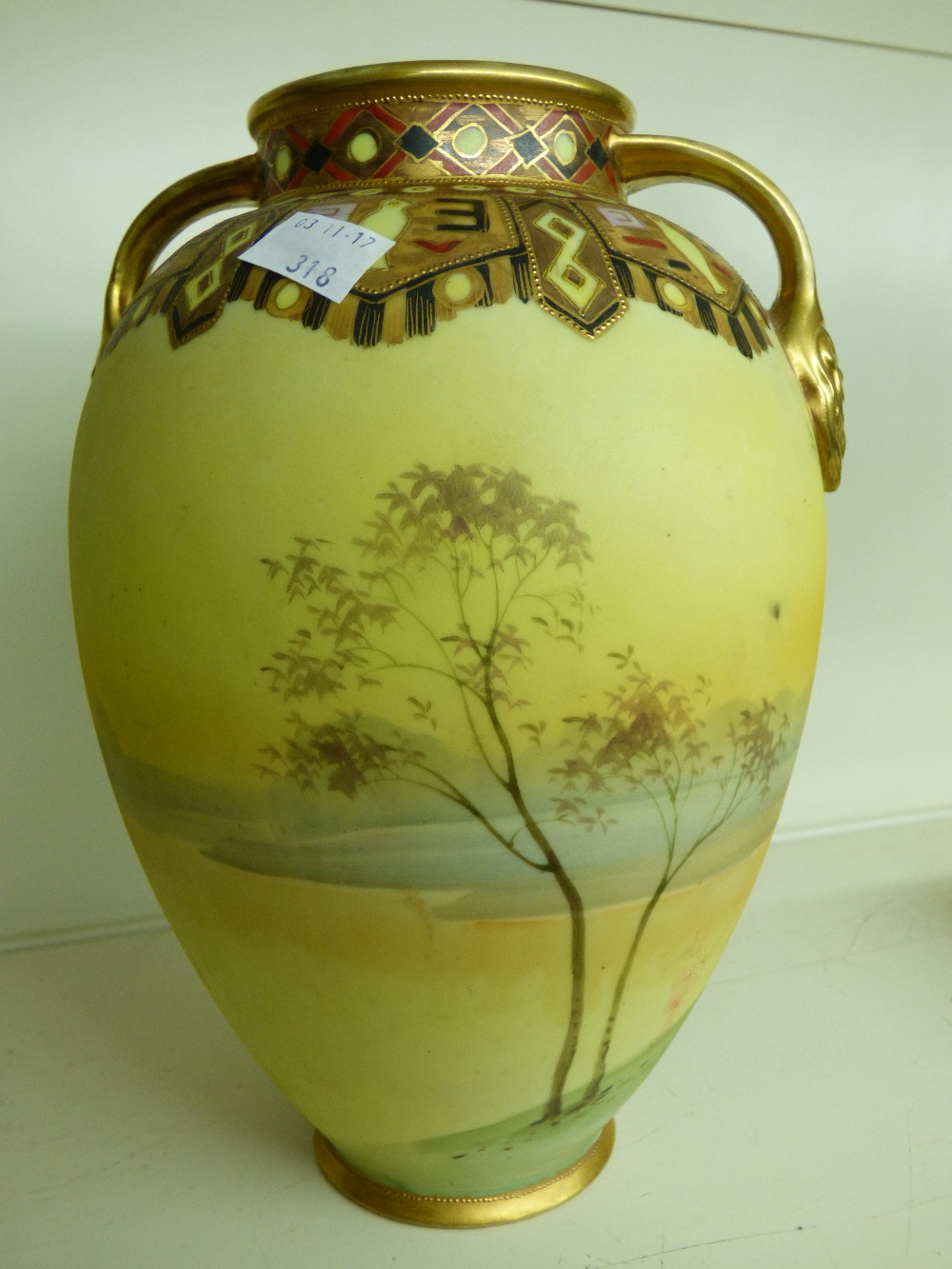 VASE DECORATED WITH A COUNTRY SCENE & HAVING GILDED HANDLES 32 CMS HIGH - Image 2 of 3