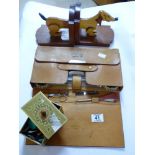 INITIALLED GENTS TRAVEL CASE, BOX WITH PLAYING CHIPS & SET OF DOG BOOKENDS